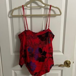Vibrant red floral free people flowy tank top with adjustable straps size L